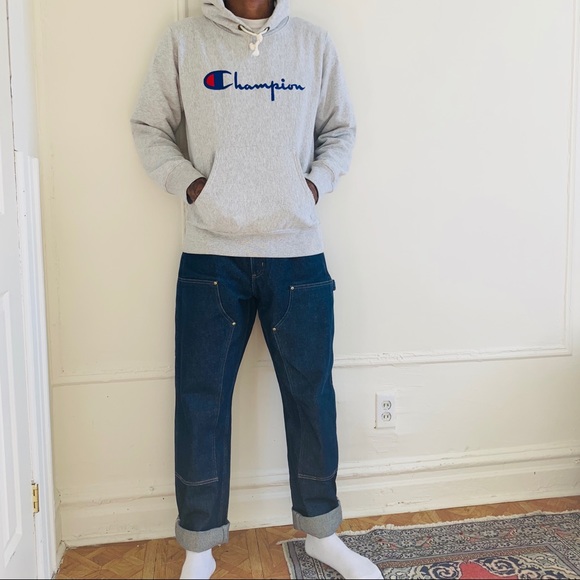 Champion Reverse Weave Logo Script Hoodie- Grey - Picture 2 of 4